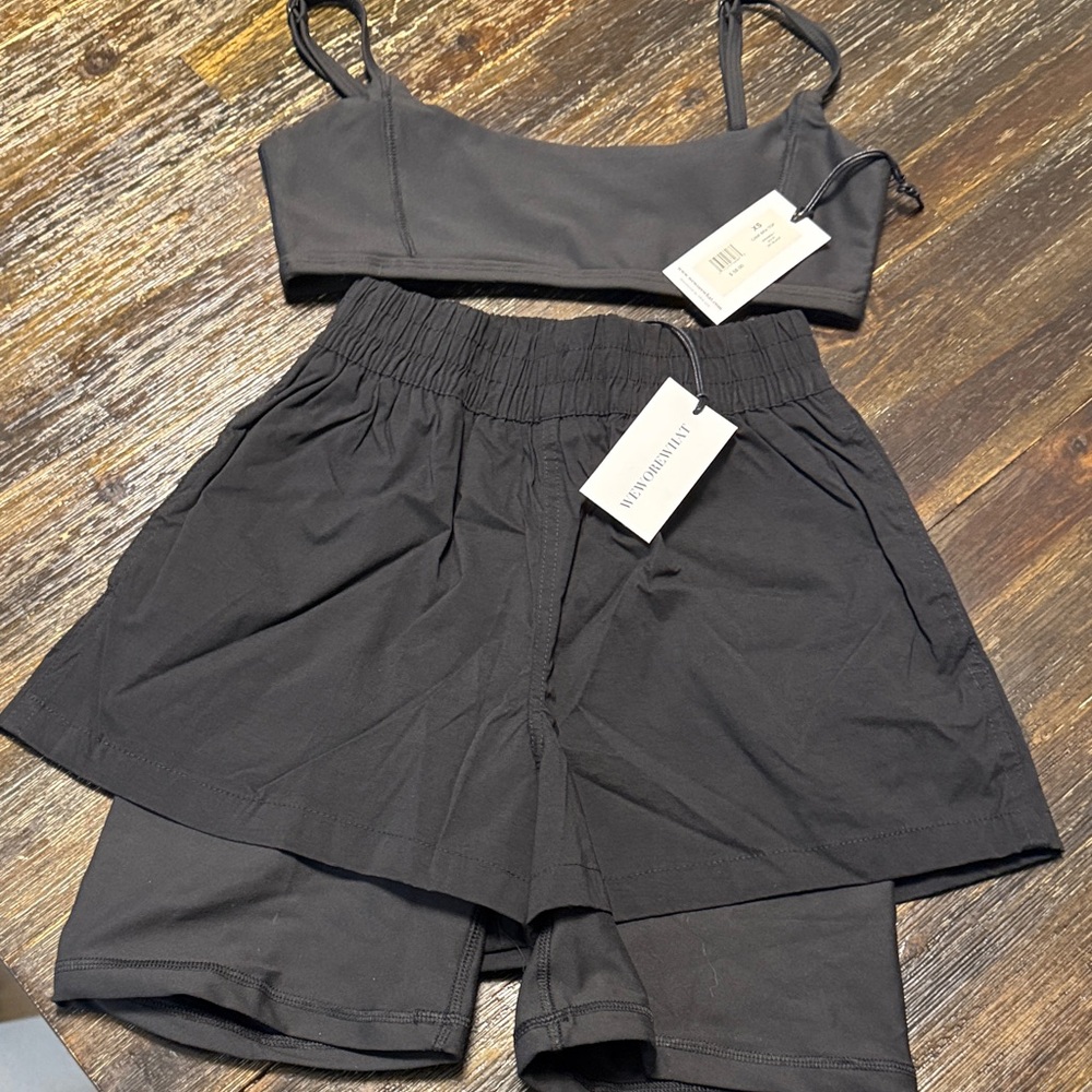 WeWoreWhat Gray Bike Shorts and Bra